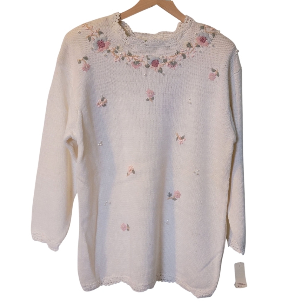 Vintage NWT Colleen's Collectables Granny Cottage Core Knit Sweater‎ Flowers M